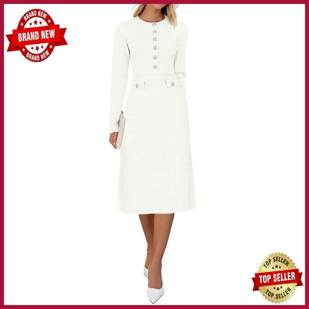 Women's Long Sleeve Knit Bodycon Sweater Dress Midi Formal